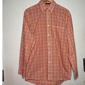 Pendleton Bridgeport Mens Medium Orange Pink Gingham Button Down Shirt